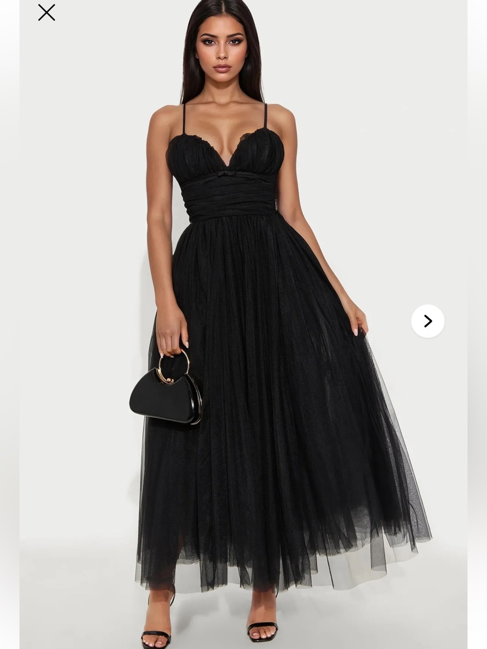 Haute monde Black Tulle Spaghetti-Strap Evening Dress. Size M. NWT